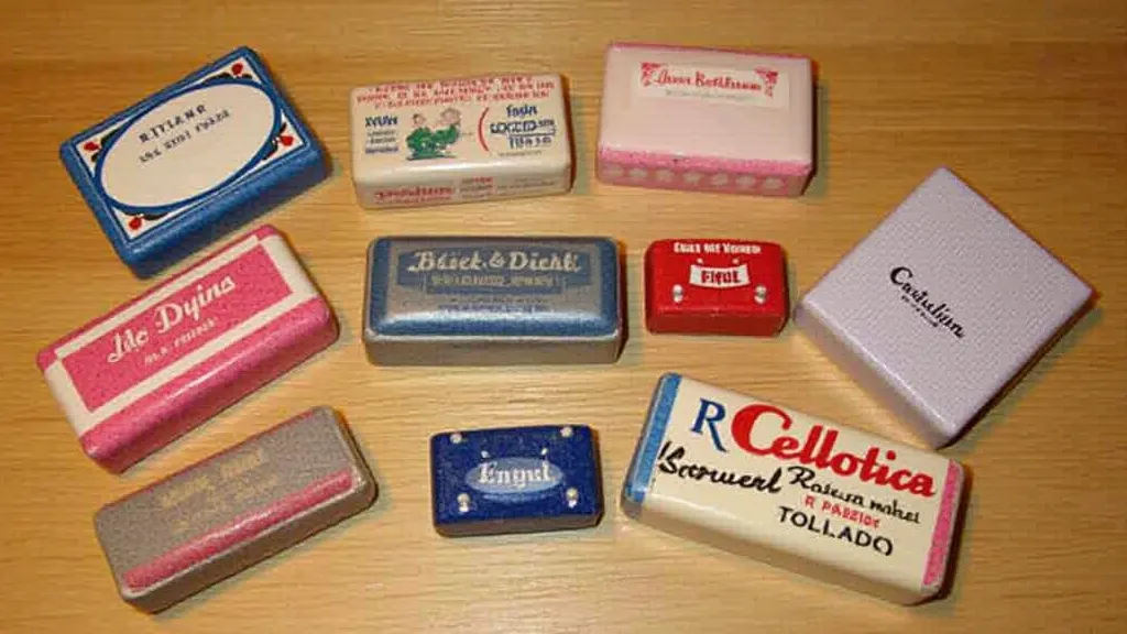 A group of vintage Blick & Diehl celluloid pencil erasers in various colors