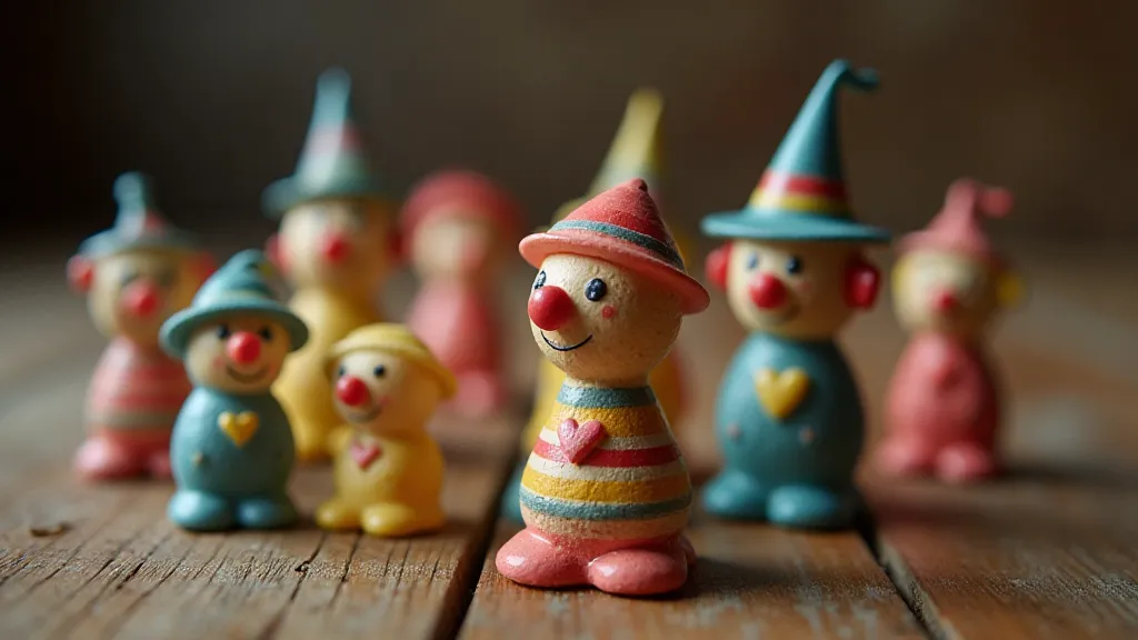 A pile of vintage clown-shaped pencil erasers