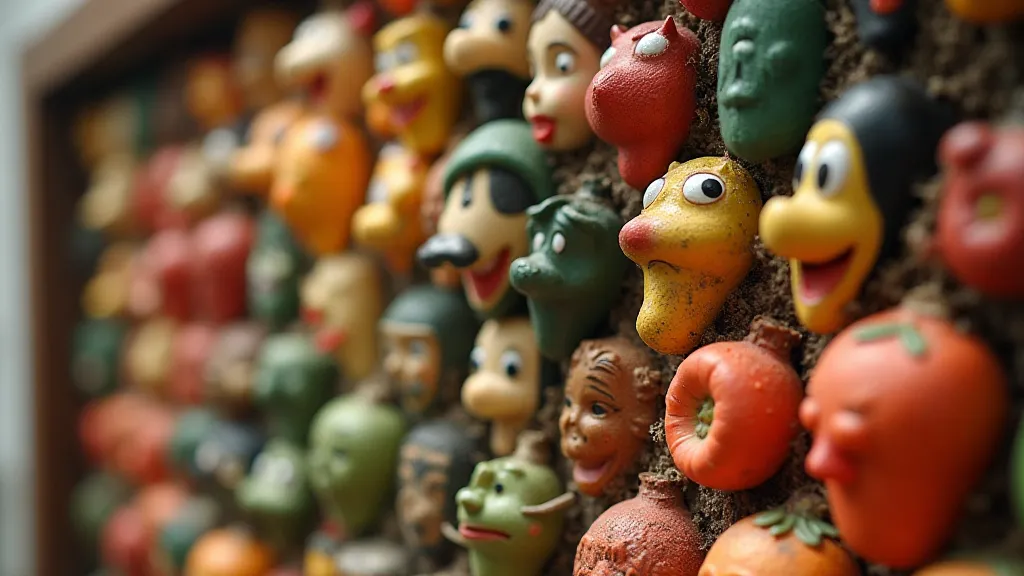 Close-up of a collector's display of vintage pencil erasers