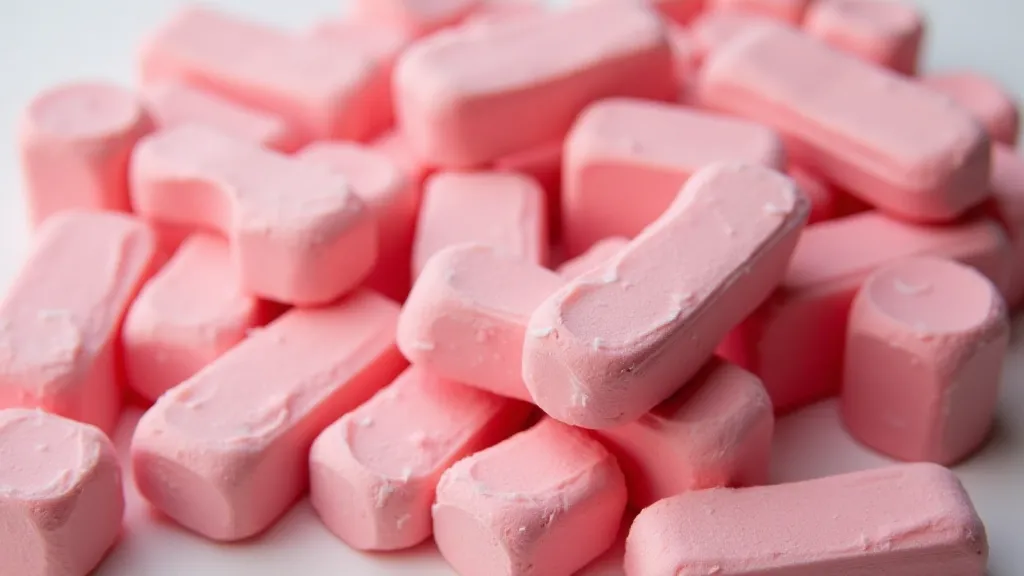 A pile of various Pink Pearl erasers, showing different shades of pink and slight variations in shape.