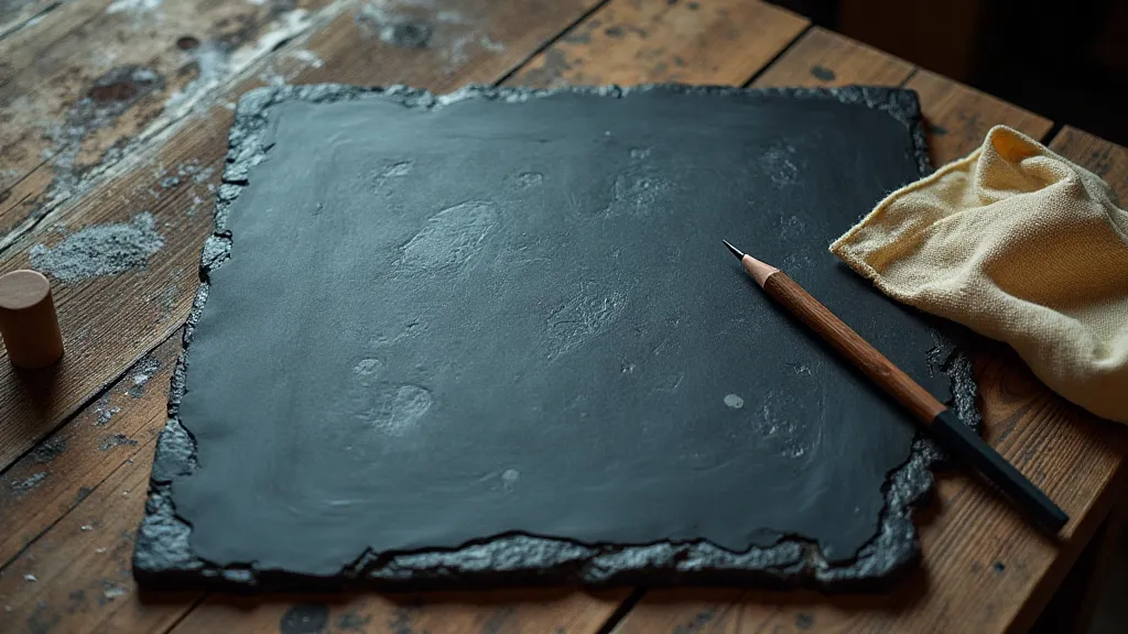 Worn slate tablet and damp cloth for erasing