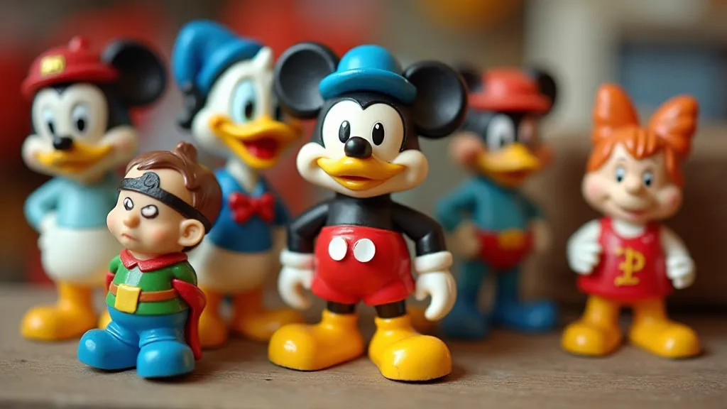 A selection of vintage pencil erasers shaped like cartoon characters