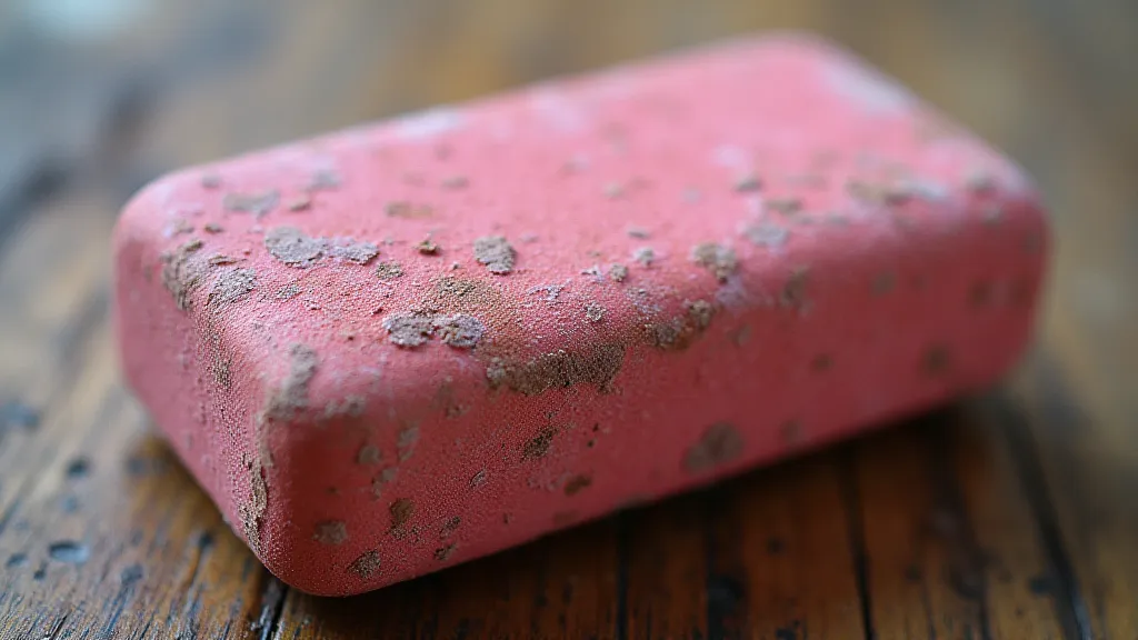 Close-up of a worn rubber eraser